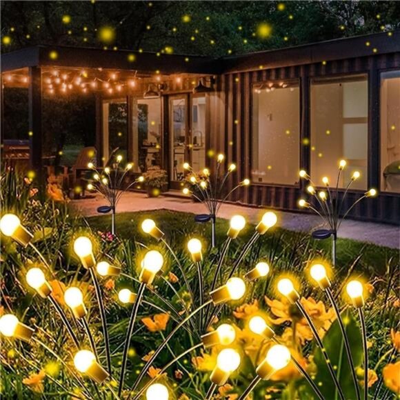 Solar Garden Lights 8 Pack 64LED Solar Firefly Lights Waterproof Garden Light